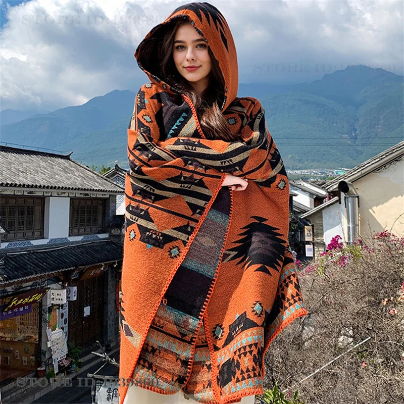 후드형 보온 스카프 숄 케이프 신상 관광용 망토 자켓  - Woven Scarf Blanket 리뷰 및 가격
